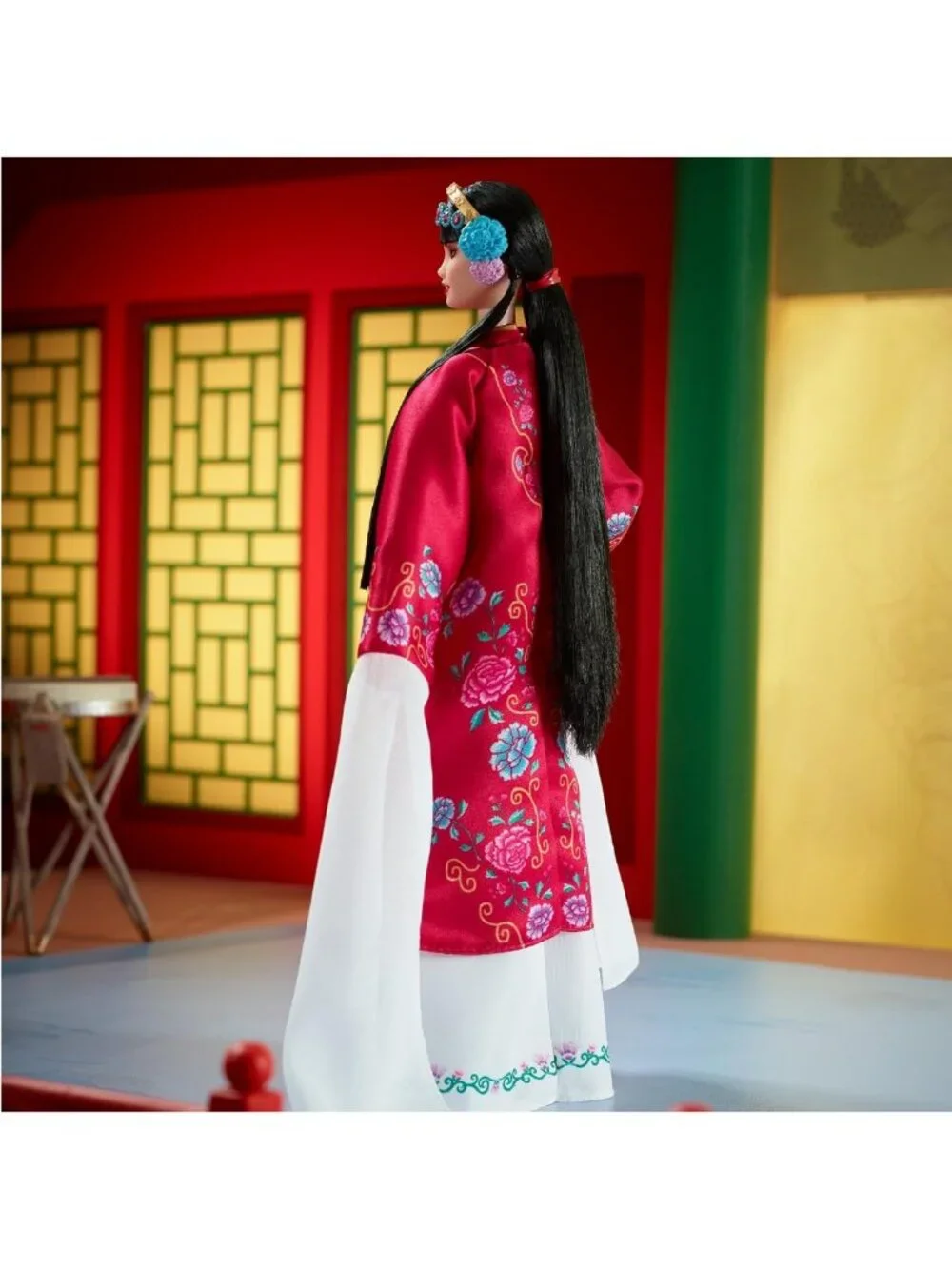 Lunar New Year Collectible Doll in Red Floral Robe with Accessories & Stand